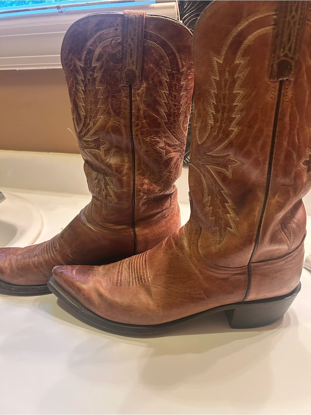 Lucchese Distressed Brown Leather Cowboy Boots